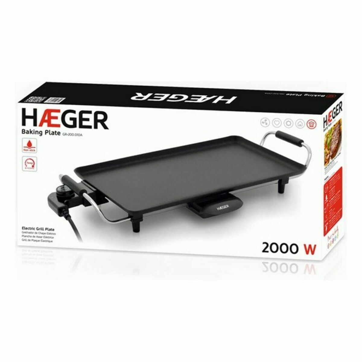 Litteä grillilautanen Haeger GR-200.010A Musta 2000 W